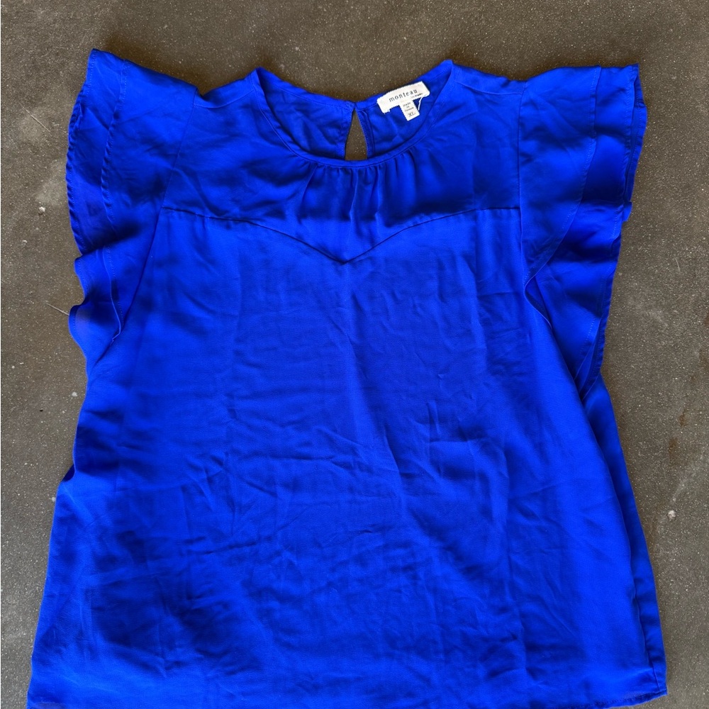 Monteau Royal Blue Ruffle Sleeve Blouse